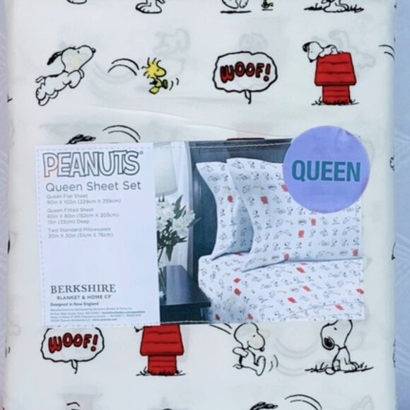 Peanuts Snoopy Woodstock Red Dog House QUEEN Size Sheet Set ACTIVE SNOOPY - Picture 2 of 4